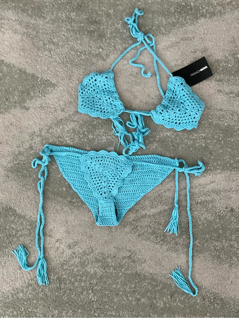 Fashion Nova Crochet Bikini Set in Aqua